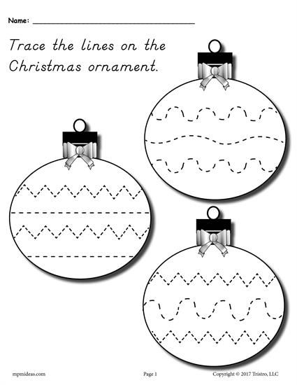 FREE Printable Christmas Ornament Line Tracing Worksheet FREE Printable Christmas Ornament Line Tracing Worksheet! Includes three ornaments with various lines for tracing - FREE Printable Christmas Ornament Line Tracing Worksheet