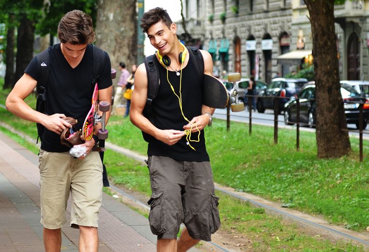 Petite gay brunette street