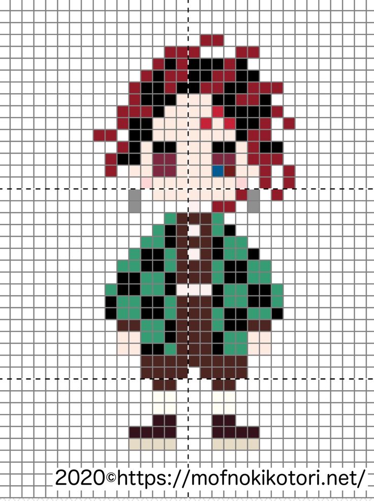 鬼滅の刃 竈門炭治郎のアイロンビーズ ドット絵図案 ピクセルのすばこ クロスステッチ 図案 図案 ドット絵