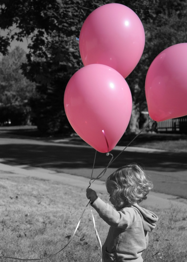 Black and white picture with colored balloons Black and white picture with colored balloons