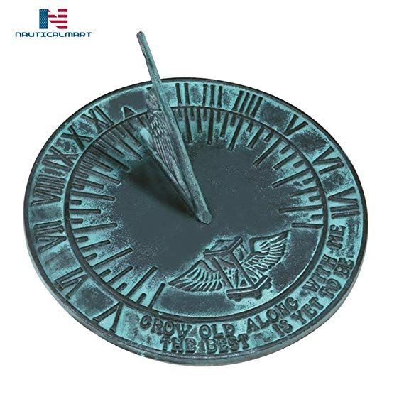 Rome 2518 Daybreak Sundial 10.5-Inch Diameter Cast Iron with Verdigris Finish