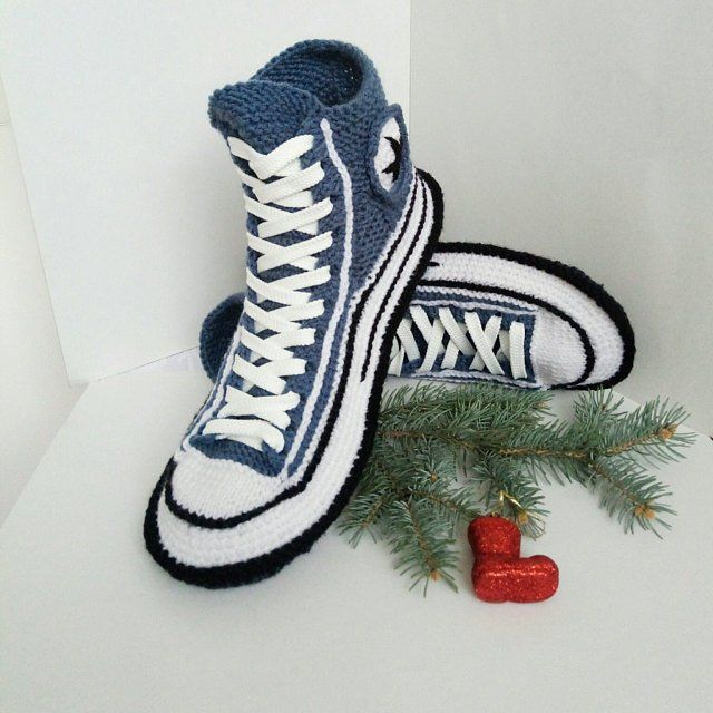 Knitted Men S Denim Converse Slippers Etsy House Slippers Men Wool Socks Mens Converse Slippers