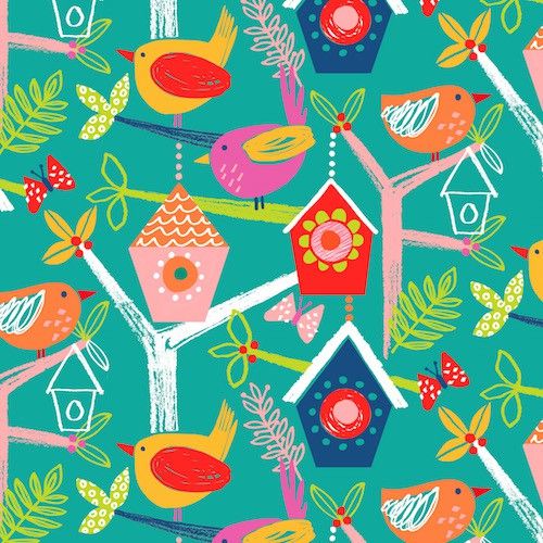 Dashwood Secret Garden Birds and Bird Houses Designers Fabrics