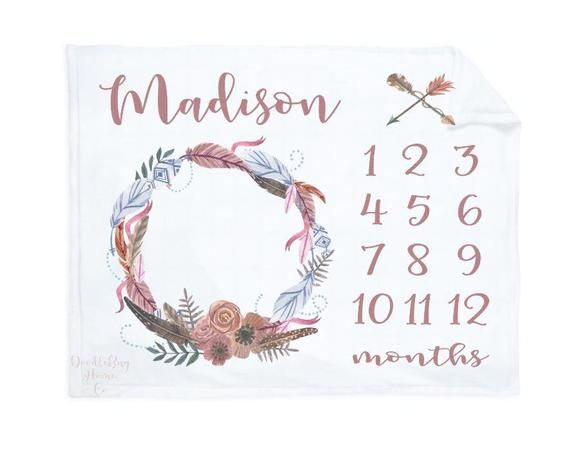 Girls Baby Month Blanket, Baby Milestone Blanket, Monthly Baby Blanket, Custom B...