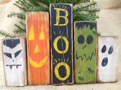 halloween decor do different scenes on each side of the blocks thanksgiving