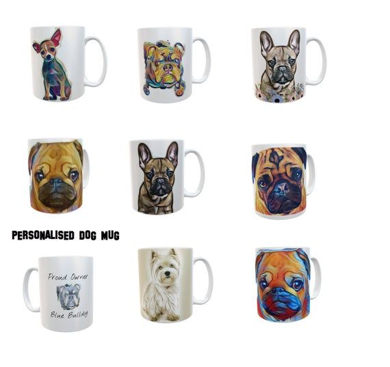 French Bulldog Dog Mug ~ Personalised Custom Gift ~ Vintage Style