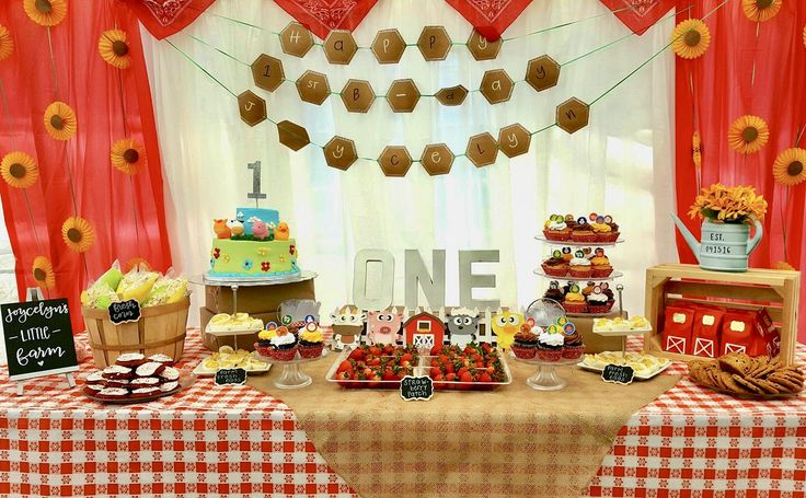 Farm animal themed first birthday party | First birthday parties, Party