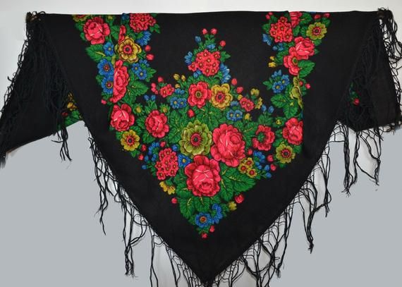 Extra Large XL Scarf Square Silky Green red multicolour Ethnic Pattern Statement