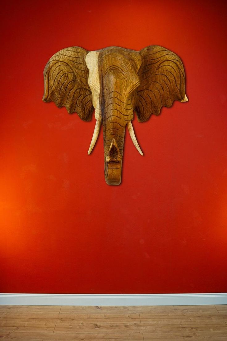 Elefanten Kopf aus Massivholz geschnitzt Holz Elefant als ...