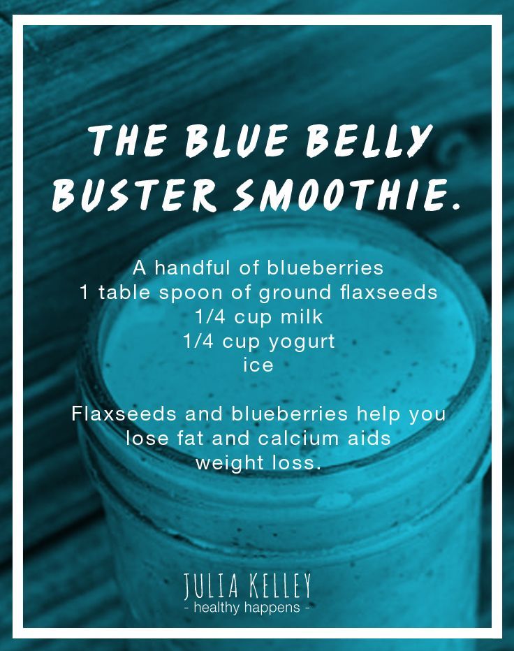 The Blue Belly Buster Smoothie. A handful of blueberries, 1 table spoon of grou...