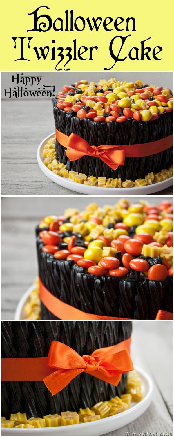 a fun halloween twizzler cake topped off with yellow and orange candies from cakewhiz - Halloween Cake Games a fun halloween twizzler cake topped off with yellow and orange candies from cakewhiz - Halloween Cake Games