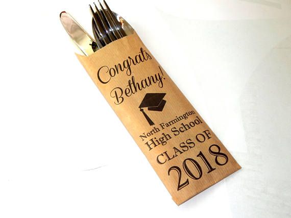 Personalized Silverware Holder Utensil Holder Class of 2018 Graduate Set of 5-100 pcs Custom Graduation Silverware Bags