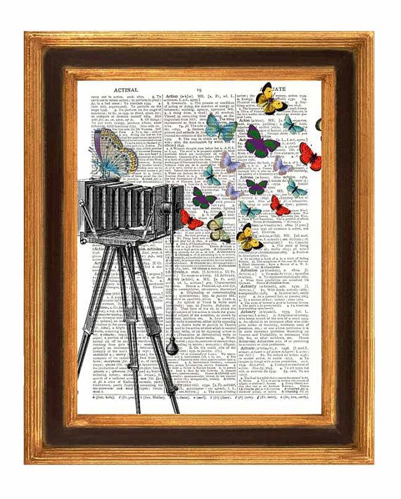 old book page vintage camera butterflies print on dictionary paper page book art print home - Prints On Old Book Pages old book page vintage camera butterflies print on dictionary paper page book art print home - Prints On Old Book Pages