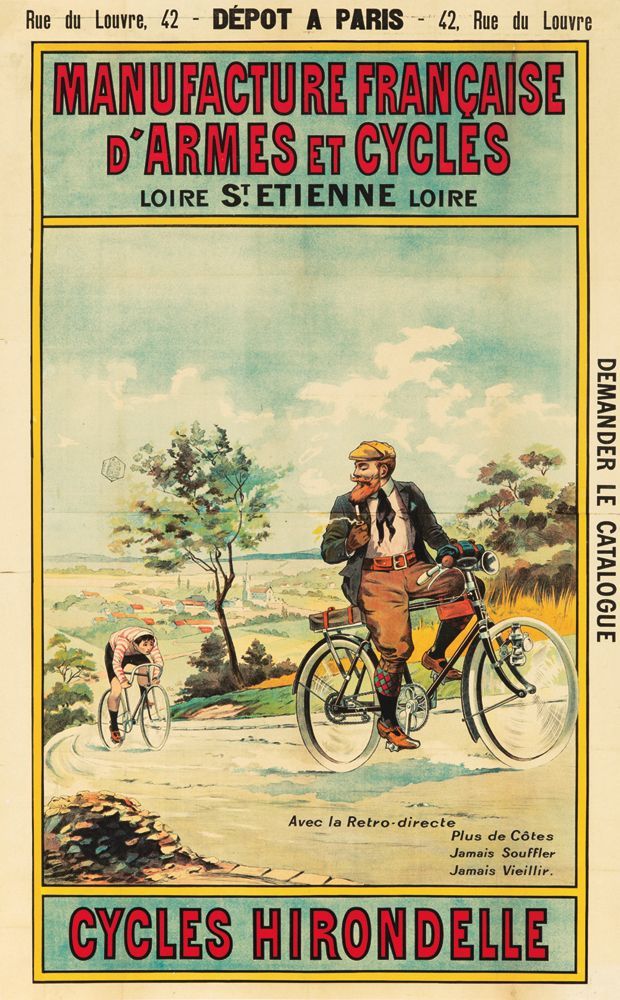 Vintage cycling advert poster reproduction. Hirondelle Cycles