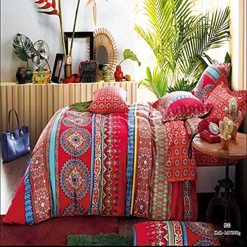 Lt Full Queen Size 100 Cotton 4 Pieces Boho Style Lt Full Queen Size 100 Cotton 4 Pieces Boho Style Bohemian Red Blue Golden Green Jaipur Vintage Fl Prints Duvet Cov