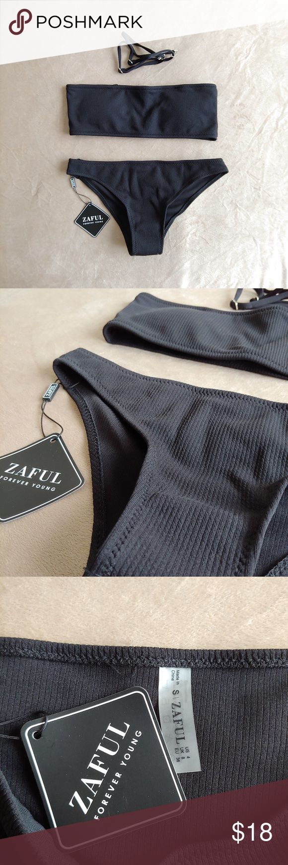NWT Black Ribbed Bandeau Bikini s/4 NWT Zaful Bikini. Brand new!!! Size: small/4...