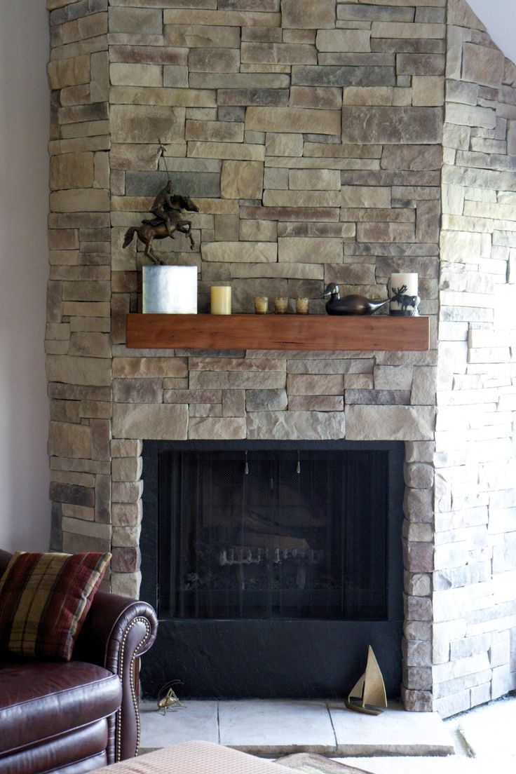 Ledge Stone Fireplace Installed Over Drywall With A Spruce Beam Wood Mantel Stained In Shaker Pictures Faux Fireplaces Brick Makeover Ledge Stone Fireplace Installed Over, How To Install Natural Stone Veneer On Fireplace Drywall