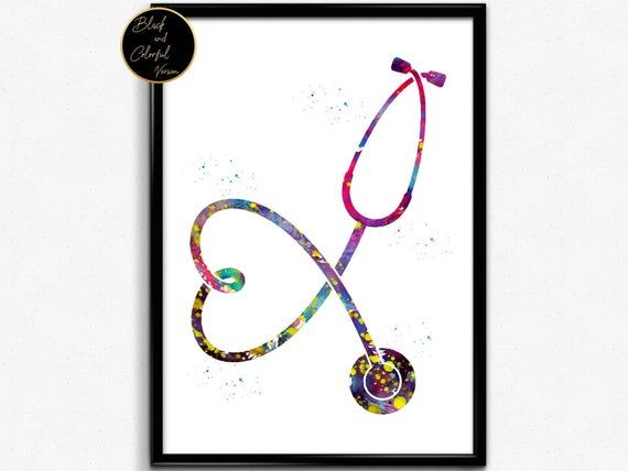 Stethoscope Watercolor Print Medical Tools Wall Art Nurse Gift Medical Art Love