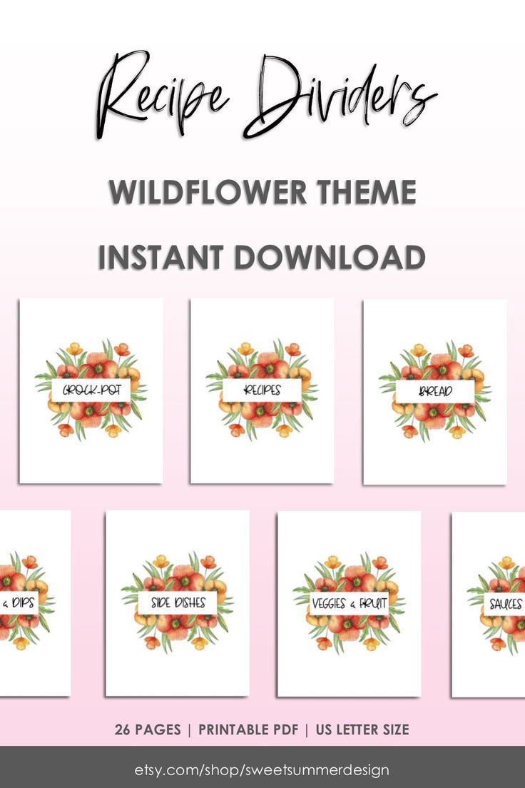 Recipe Binder Dividers Printable Wildflower Recipe Binder Etsy Recipe Binder Dividers Printable Wildflower Recipe Binder Etsy