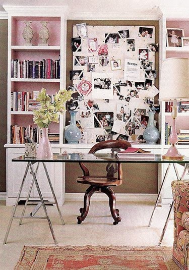 61 Best Las Home Office Images On Pinterest Desks Office Inspiration Chic Pink Design With Gl Top Sawhorse Desk Chrome Steel Legs Linen Bulletin Board Bookshelf Cabinets