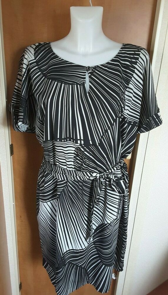 New M/&S Womens Ladies White Blue Striped Summer Dress Size 8 10
