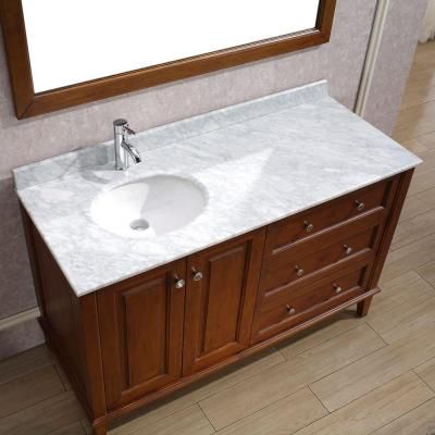 Art Bathe Lily 55 In Vanity Classic Cherry With Marble Top And Mirror Carrera The Home Depot 48 Inch Bathroom 60 Inch Bathroom Vanity, 48 Inch Vanity Top With Offset Sink
