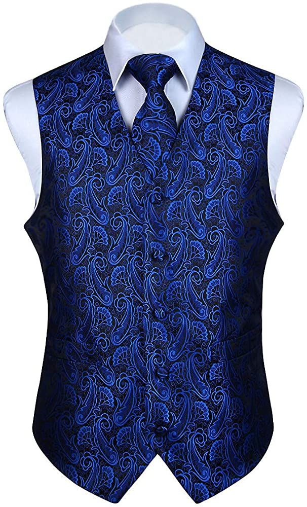 Dubulle Mens Paisley Tie and Vest Set with Pocket Square Cufflinks Waistcoat Suit for Tuxedo