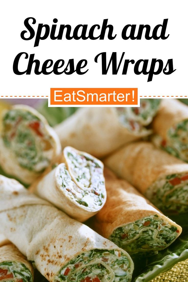 spinach and cheese wraps with text overlay