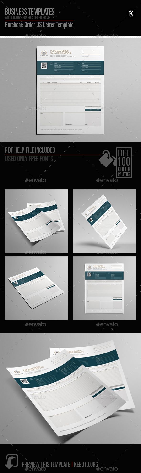 Preview this itemherePurchase Order US Letter TemplateSpecifications: Format: US Letter PortraitColor Model: CMYKSoftware: Adobe I