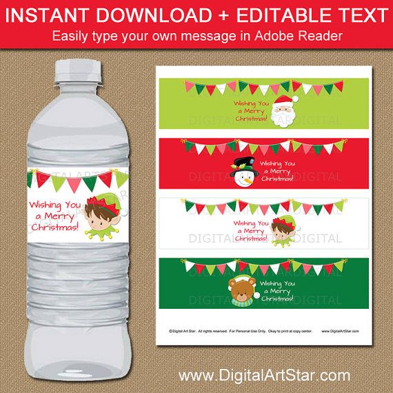 Christmas Water Bottle Labels Christmas Party Decor Kids | Etsy | Label christmas, Bottle labels ...