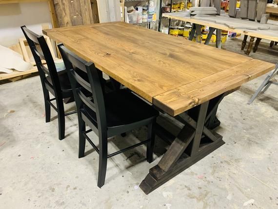 Rustic 6ft Long Pedestal Farmhouse Table Bench And Chairs In 2021 With Kitchen Tables Rustic 6ft Long Pedestal Farmhouse, Pedestal Farmhouse Table