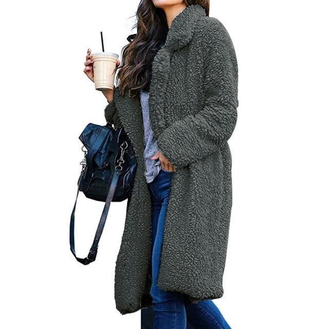 Alicegana Womens Autumn and Winter New Lapel Pocket Suit Collar Plush Button Fuzzy Pea Coat Jackets