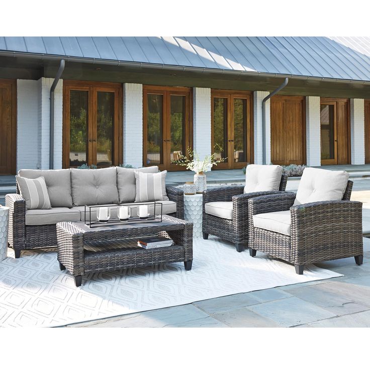 Signature Design By Ashley Cloverbrooke 4 Piece Conversation Set In Gray Nfm Outdoor Furniture Deals Sets Outdoor Furniture Deals, Ashley Outdoor Furniture Covers