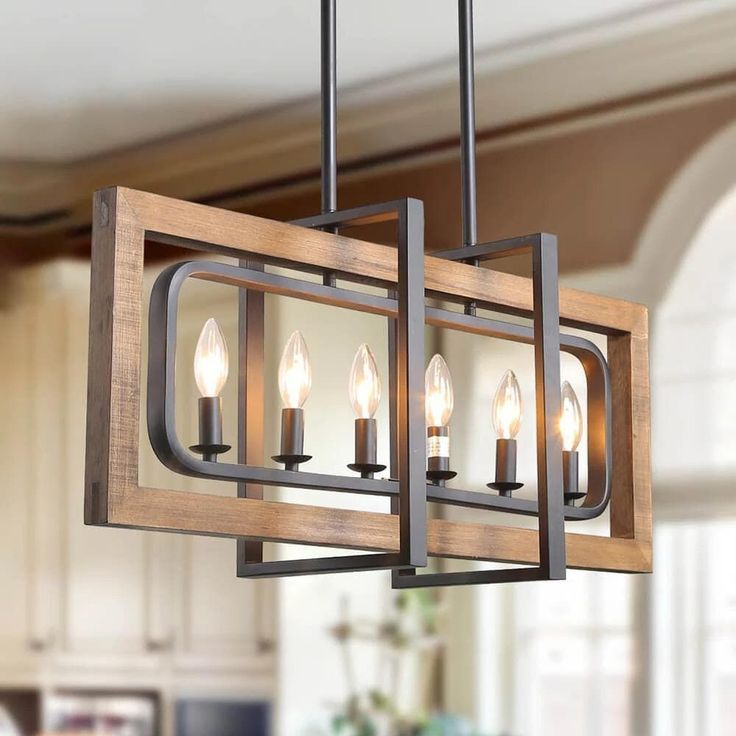 Lnc 6 Light Pine Wood Candlestick Chandelier With Black Steel Frame A03429 The In 2022 Dining Room Fixtures Farmhouse Lighting Wood Candlestick Chandelier, Home Depot Rustic Lighting Fixtures