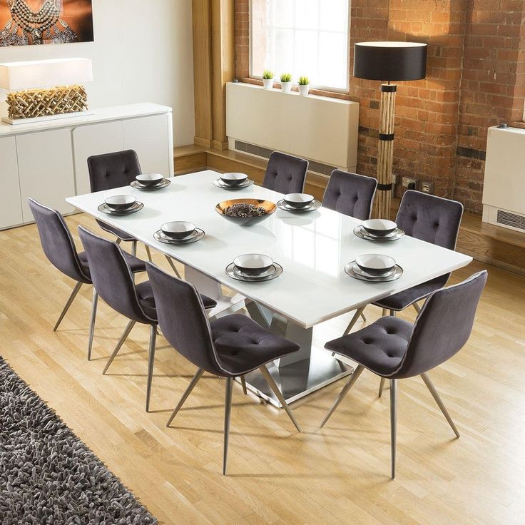 Large 8 Seater Dining Set 2 2mt Grey Glass Table Tall Chairs Marble Top 8 Seater Dining Table, Tall Round Dining Table For 8