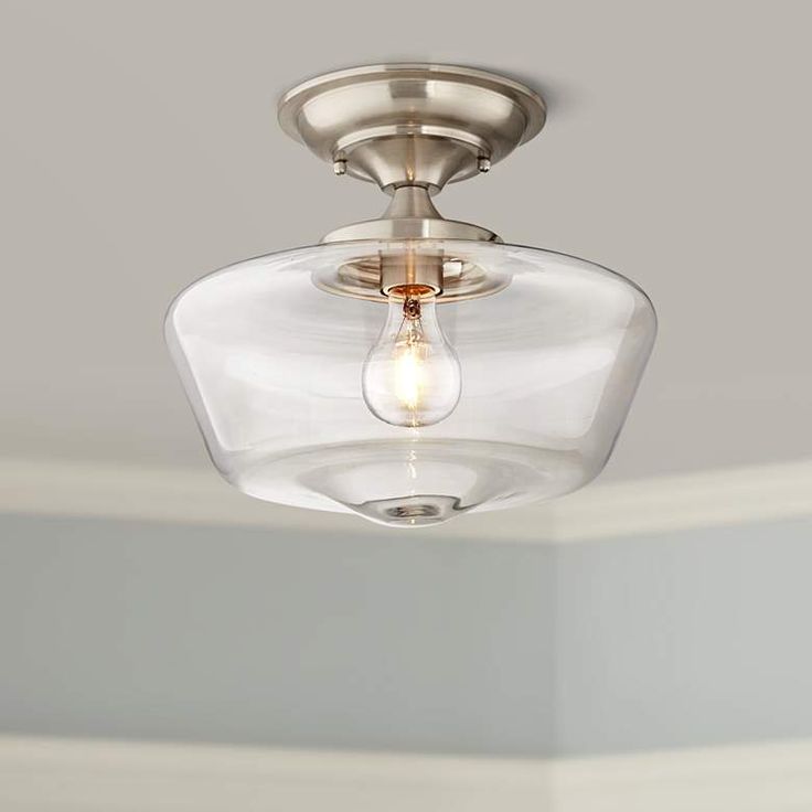 Schoolhouse Floating 12 Wide Brushed Nickel Clear Ceiling Light 32r66 Lamps Plus Bathroom Lights Flush Mount Ceiling Lights, Regency Hill Schoolhouse Ceiling Light Semi Flush Mount Fixture