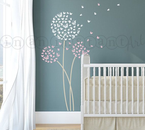 Löwenzahn-Wall Decal Butterfly Löwenzahn Wall von InAnInstantArt Wall Decal, Child's Room, Nursery, Wall Decals, Nursery Walls, Butterfly Wall Stickers, Dandelion Wall Decal, Butterfly Wall, Kids Room