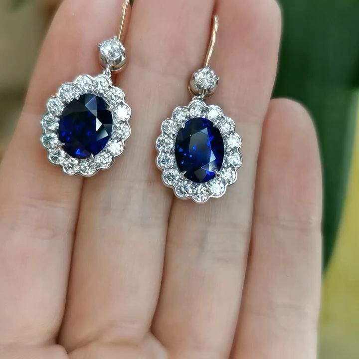 925 Sterling Silver Sapphire Blue Cluster Pendant Necklace /& Earring Set Present