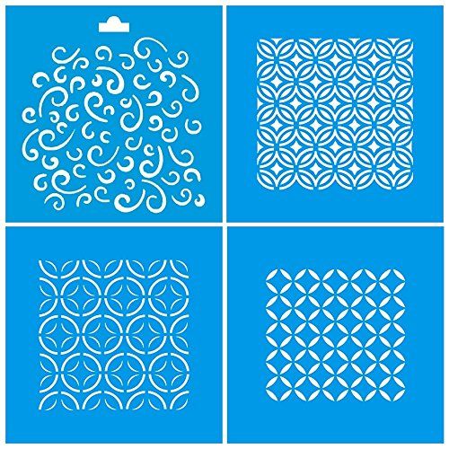 Set of 4 - 10cm x 10cm Reusable Flexible Plastic Stencil for Graphical ...