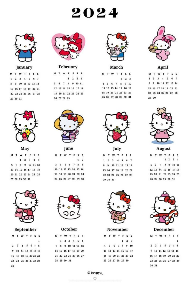 2024 Sanrio Hello Kitty Calendar Coquette wallpapers in 2023 Diy