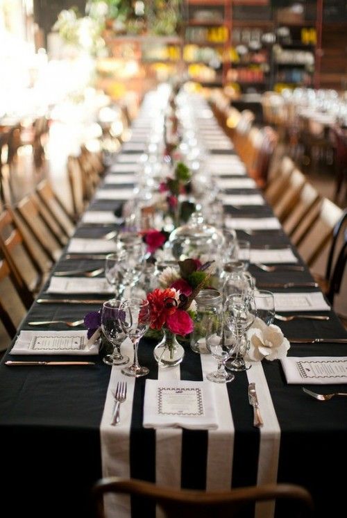 116 Best Black White Stripe Wedding Images On Pinterest Table Black And White Striped Runner Looks Great