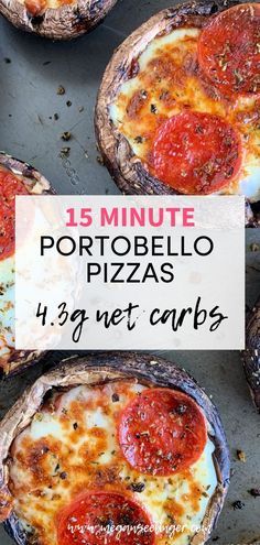 15 Minute Low Carb Portobello Pizzas. These easy pizza stuffed portobello mushro...