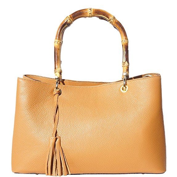 Bamboo Handle Leather Handbag Veronica With Golden Metal Hardware Bamboo Handle Leather Handbag Veronica With Golden Metal Hardware 9139 Beige