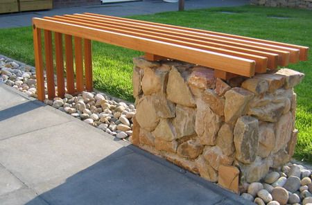 Gartenbank, Stein und Holz Pflaster Eingang Pinterest - sitzbank holz selber bauen Gartenbank, Stein und Holz Pflaster Eingang Pinterest - sitzbank holz selber bauen