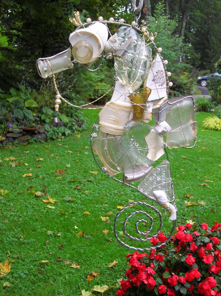 Arti-Facts seahorse fashioned of frosty seag lass and china shards found on the ...