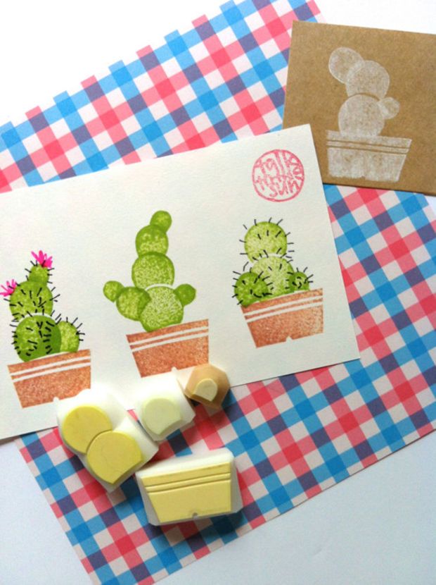 Download cactus rubber stamp. hand carved rubber stamp. hand carved stamp. delightful garden. nature ...