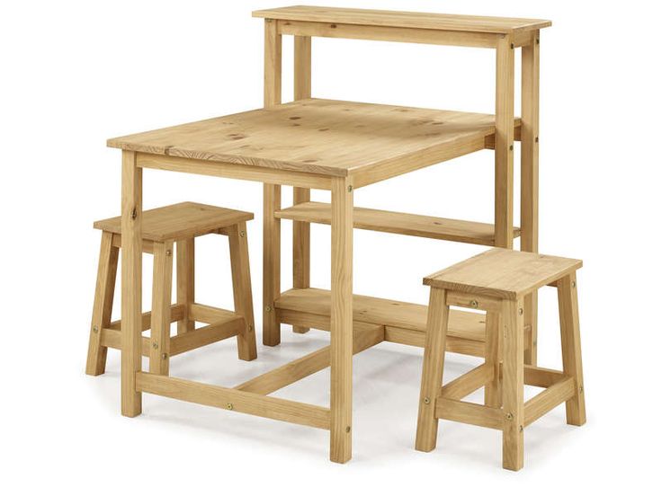 Ensemble table + 2 tabourets de cuisine en pin massif SADIE coloris naturel - Ve...