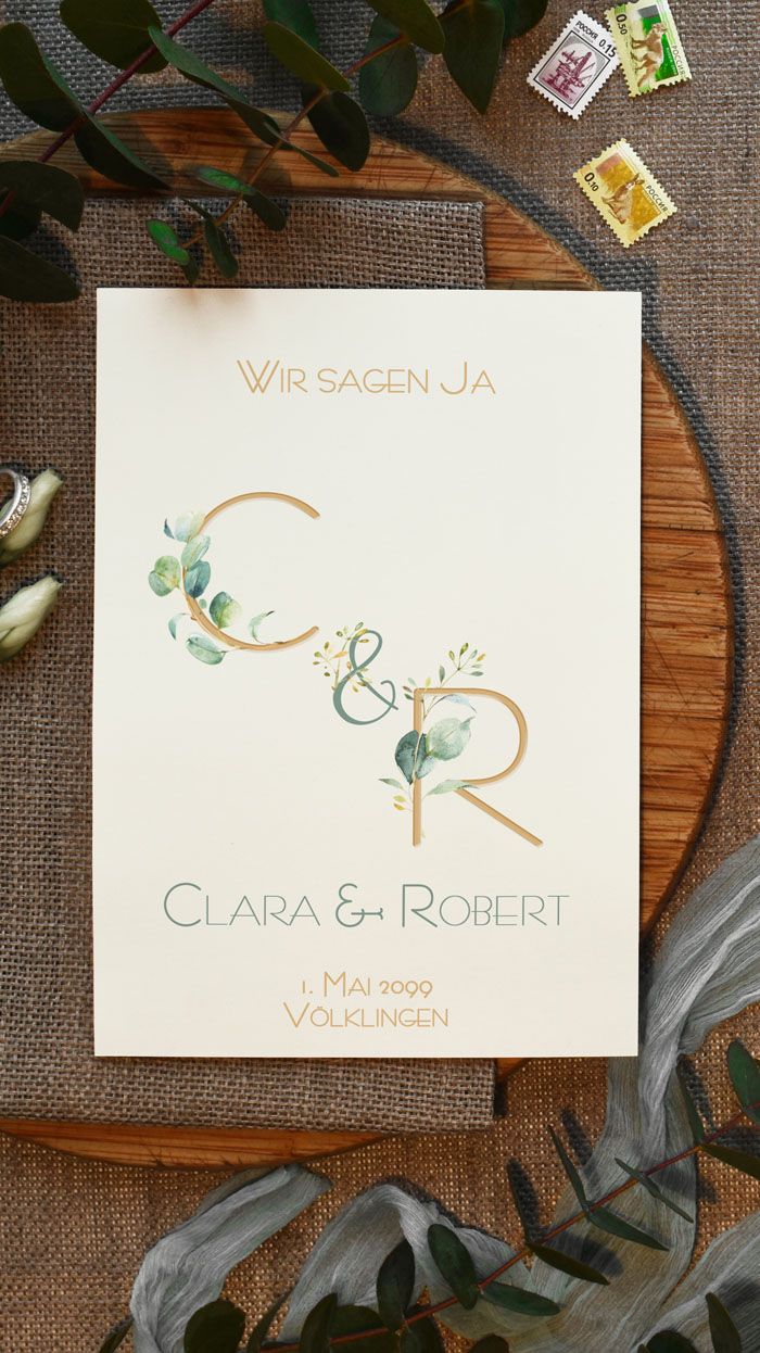 Einladungskarten Hochzeit Eukalyptus Einladungskarten zur Hochzeit Eukalyptus «Clara & Robert