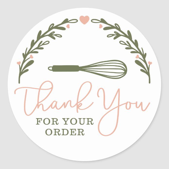 Thank You For Your Order Bakery Whisk & Wreath Classic Round Sticker