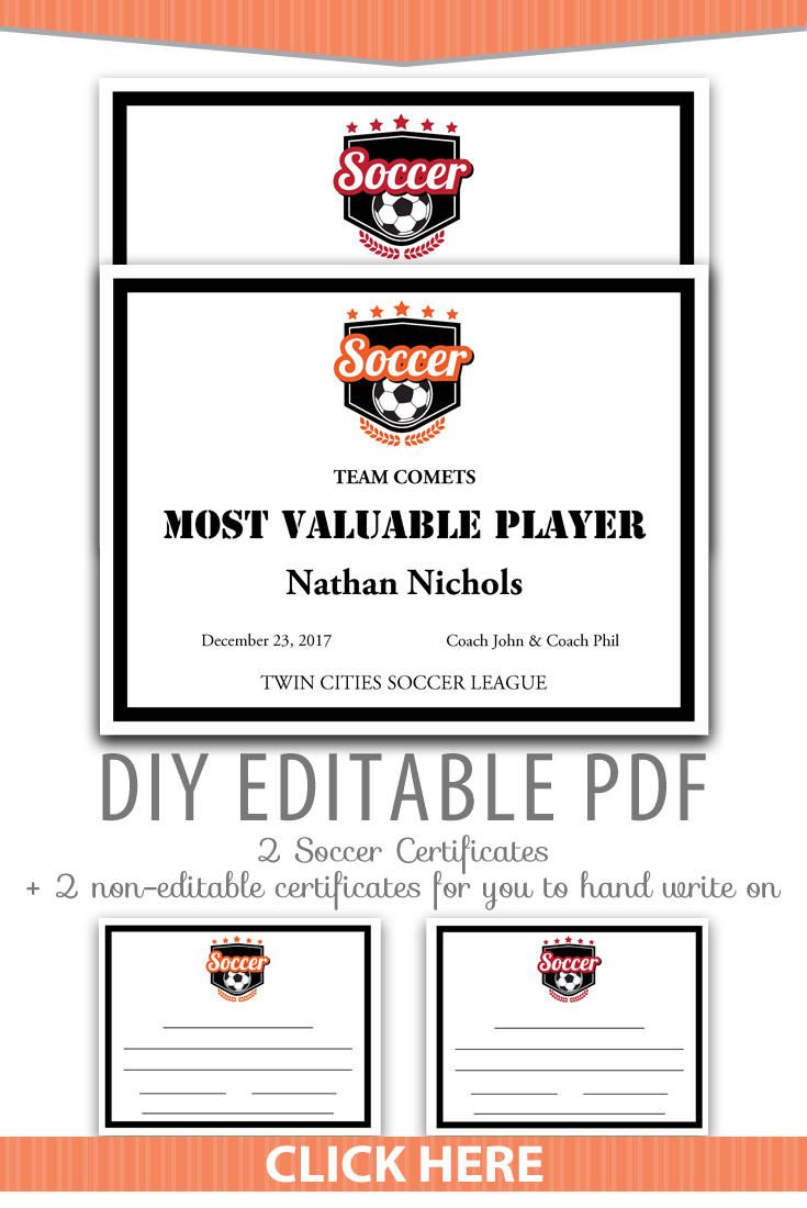 editable pdf sports team soccer certificate award template in 2